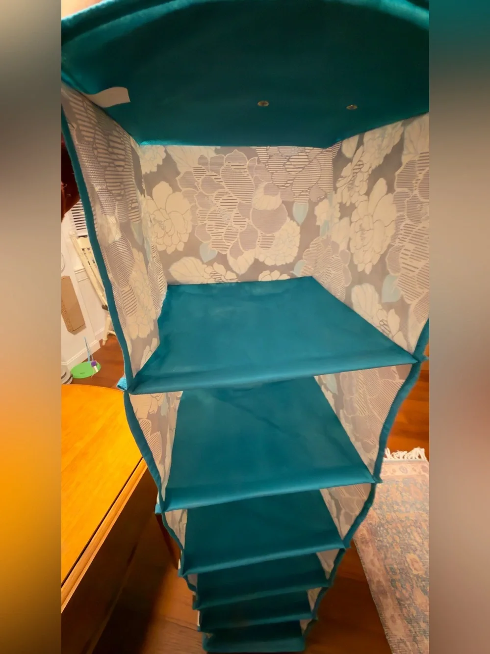 Turquoise Floral Fabric 6-Compartment Hanging Closet Organizer- Teen/Dorm/Home